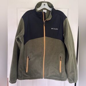 Columbia Green Black Fleece Full Zip Up Fleece Sweater Jacket Men's Size Large